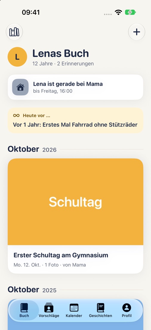 Das Buch eines Kindes mit Einträgen nach Monaten